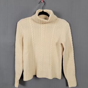 Ann Taylor Ivory Cable Knit Turtleneck Lambswool Pullover Sweater